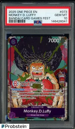 2025 One Piece EN Bandai Card Games Fest #073 Monkey D. Luffy PSA 10 - Image 1