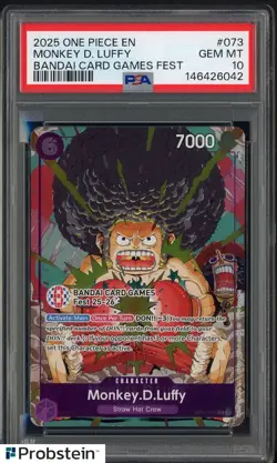 2025 One Piece EN Bandai Card Games Fest #073 Monkey D. Luffy PSA 10 - Image 1