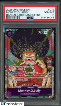 2025 One Piece EN Bandai Card Games Fest #073 Monkey D. Luffy PSA 10 - Image 1