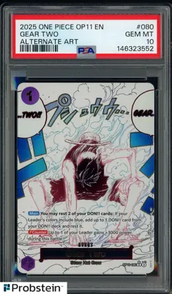 2025 One Piece OP11 EN Alternate Art #080 Gear Two Luffy PSA 10 GEM MINT - Image 1