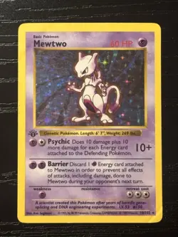 Pokemon TCG Mewtwo shadowless1st Edition Base Set Holo Rare 60 HP 10/102 1999 - Image 1