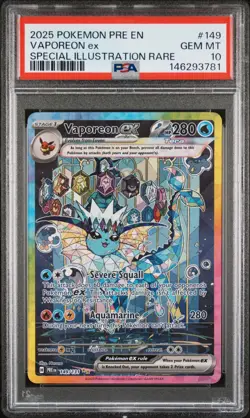 2025 POKEMON PRE EN-PRISMATIC EVOLUTIONS #149 VAPOREON EX PSA 10 - Image 1