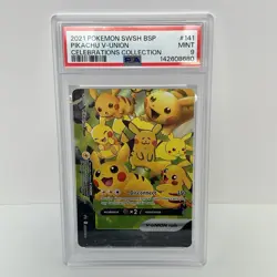 Pikachu V Union PSA 9 2021 Pokemon Sun & Moon Black Star Celebrations SWSH141 - Image 1