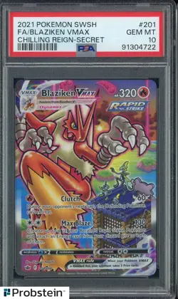 2021 Pokemon SWSH Chilling Reign Secret #201 FA Blaziken VMAX PSA 10 GEM MINT - Image 1