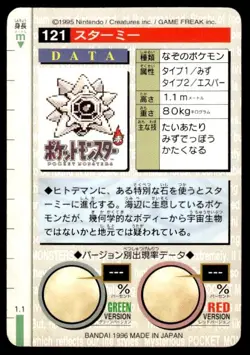 Starmie NO. 121 Green Bandai Carddass Series 1-2 G Pokemon Japanese ~ HP Creased - Image 2