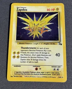 Pokemon TCG: 1999 Fossil Unlimited Zapdos 15/62 Holo Rare MP - Image 1