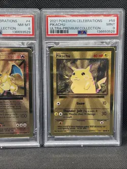 PSA 8/9 (Sequential) 2021 Pokemon Celebration UPC Gold Metal Charizard & Pikachu - Image 4