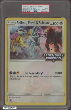 2018 Pokemon SM Black Star Promo JUMBO Card Raikou Entei & Suicine PSA 9 MINT - Image 1