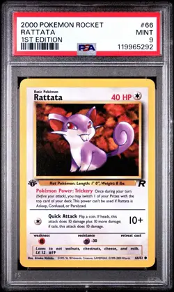 2000 Pokemon Team Rocket 1st Edition Rattata PSA 9 MINT #66/82 - Image 1