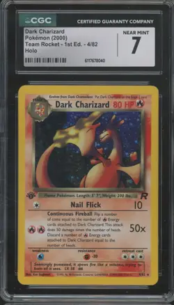 2000 Pokemon Team Rocket 1st Edition Holo #4 Dark Charizard CGC 7 - Image 1