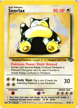 Pokemon TCG Snorlax 27/64 Rare Unlimited Jungle Unlimited HP - Image 1