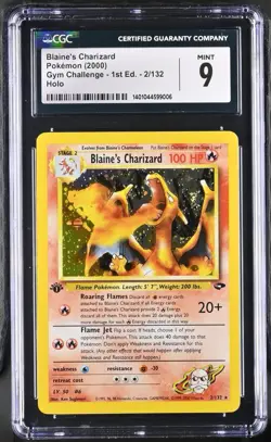 2000 POKEMON GYM CHALLENGE 1ST EDITION HOLO #2 BLAINE'S CHARIZARD CGC 9 - Image 1