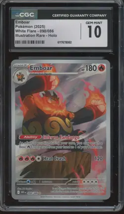 2025 Pokemon White Flare Illustration Rare Holo #098 Emboar Gem Mint CGC 10 - Image 1