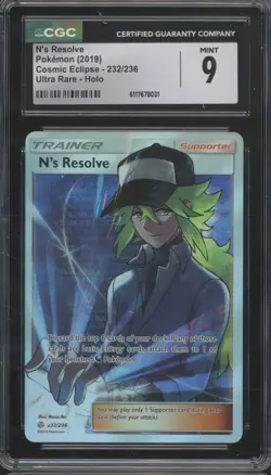 2019 Pokemon Cosmic Eclipse Ultra Rare Holo #232 N's Resolve Mint CGC 9 - Image 1