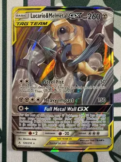 Lucario & Melmetal GX 120/214 Sun & Moon Unbroken Bonds Ultra Rare Pokemon Card - Image 1