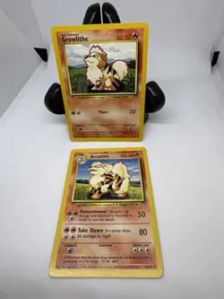 Pokemon Cards Arcanine 23/102 Base Set AND Growlithe 28/102 Base Set Pokemon TCG - Image 1