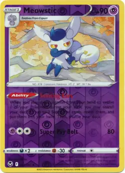 Meowstic 082/195 Reverse Holo Pokemon TCG Sword & Shield Silver Tempest NM - Image 1