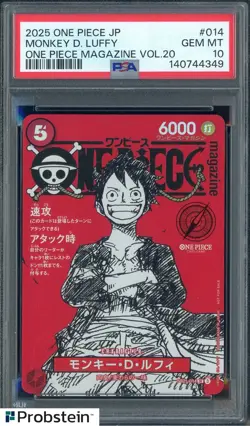 #1 2025 One Piece Japanese One Piece Magazine Vol.20 #014 Monkey D Luffy PSA 10 - Image 1