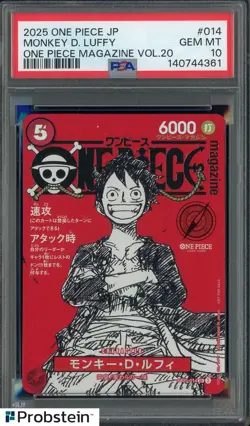 #2 2025 One Piece Japanese One Piece Magazine Vol.20 #014 Monkey D Luffy PSA 10 - Image 1