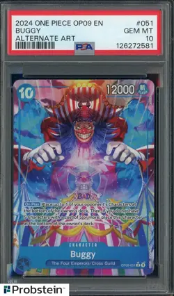 2024 One Piece OP09 EN Alternate Art #051 Buggy PSA 10 GEM MINT - Image 1