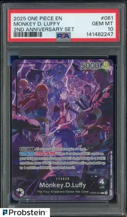 #1 2025 One Piece EN 2nd Anniversary Set #061 Monkey D Luffy PSA 10 GEM MINT - Image 1