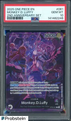 #2 2025 One Piece EN 2nd Anniversary Set #061 Monkey D Luffy PSA 10 GEM MINT - Image 1
