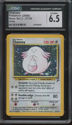 2000 Pokemon Base Set 2 Holo #3 Chansey CGC 6.5 - Image 1