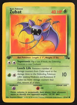 Pokemon TCG | Zubat 57/62 | Common | Fossil | 1st Edition Lightly Played - Image 2