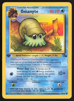 Pokemon TCG | Omanyte 52/62 | Common | Fossil | 1st Edition Lightly Played - Image 2