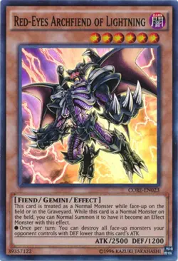1x (LP) Red-Eyes Archfiend of Lightning - CORE-EN023 - Super Rare - Unlimited Ed - Image 1