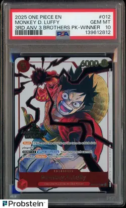 2025 One Piece Monkey.D.Luffy 3rd Ann. Event Winner Prize Promo ST01-012 PSA 10 - Image 1