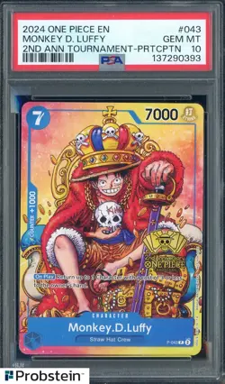 #1 One Piece EN 2nd Anniversary Tournament Participation Monkey D Luffy PSA 10 - Image 1