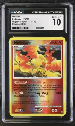 CGC 10 GEM MINT Moltres 2008 Majestic Dawn 10/100 Reverse Holo Pokemon Card - Image 1