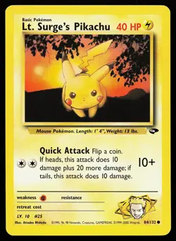 Lt. Surge's Pikachu 84/132 Common Gym Challenge Pokemon Card - Image 1