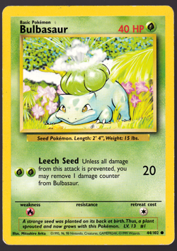 Bulbasaur 44/102 Base Set Pokemon Card 1999 MP - Image 1