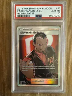 Giovanni's Exile 67/68 Pokemon Hidden Fates Sun & Moon Full Art Rare Card PSA 10 - Image 1