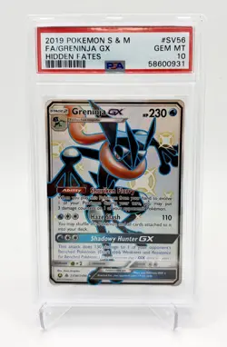 Pokemon Full Art Greninja GX #SV56 Hidden Fates Shiny Vault Holo PSA 10 GEM MINT - Image 1