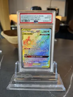 2019 Pokemon Sun Moon Cosmic Eclipse Naganadel Guzzlord Tag Team #260/236 PSA 10 - Image 1