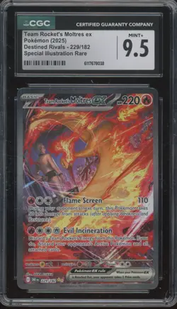 2025 Pokemon Destoned Rivals #229 Team Rocket's Moltres ex Mint+ CGC 9.5 - Image 1
