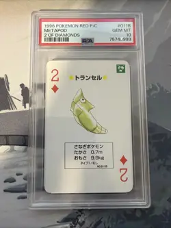 1996 POKEMON RED VERSION PLAYING CARDS 011B METAPOD 2 OF DIAMONDS PSA10 - Image 1