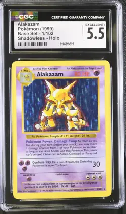CGC 5.5 Alakazam 1999 Base Set 1/102 Shadowless Holo Pokemon Card - Image 1