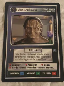 Star Trek CCG 1E DS9 PLAIN, SIMPLE GARAK Rare Card NEVER PLAYED - Image 1