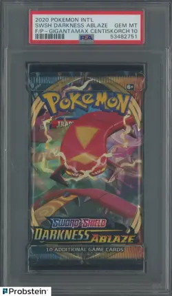 2020 Pokemon Int'l SWSH Darkness Ablaze Foil Booster Pack G. Centiskorch PSA 10 - Image 1