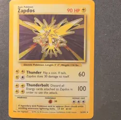 Pokemon Zapdos Base Set Holo Rare English Pokemon TCG Card #16/102 1999 - Image 1