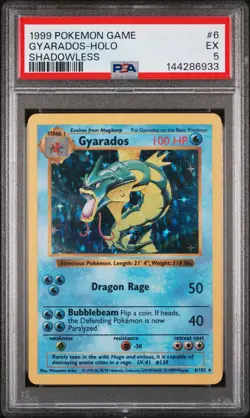 1999 POKEMON BASE SET SHADOWLESS #6 GYARADOS-HOLO PSA 5 - Image 1