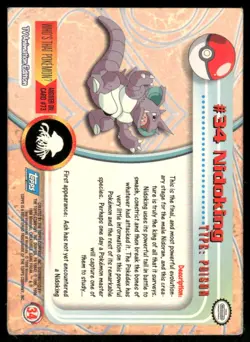 Pokemon Cards Nidoking #34 Topps Trading Cards Series 1 MP *2 - Image 2