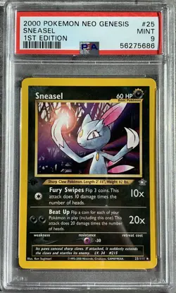 Pokemon Card 1st Edition Sneasel Rare Star PSA 9 Mint Neo Genesis #25, 2000 WOTC - Image 1