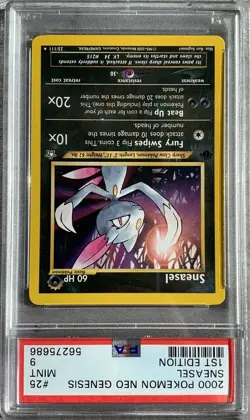 Pokemon Card 1st Edition Sneasel Rare Star PSA 9 Mint Neo Genesis #25, 2000 WOTC - Image 2