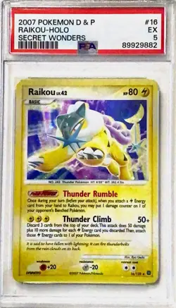 PSA 5 Raikou 16/132 Holo Secret Wonders Diamond & Pearl Pokemon Card - Image 1
