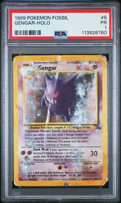 1999 POKEMON FOSSIL #5 GENGAR-HOLO PSA 1 - Image 1